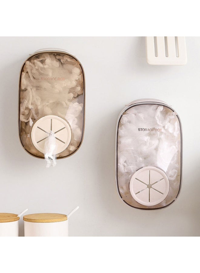 منظم ورق تغليف بلاستيك جداري بدون حفر – صندوق تخزين رول نايلون المطبخ مع موزع أكياس القمامة القابل للسحب – علبة حفظ أكياس الطعام وأغطية الأطباق والشاور كاب – منظم مطبخ عملي موفر للمساحة بلون أوف وايت - Image 3